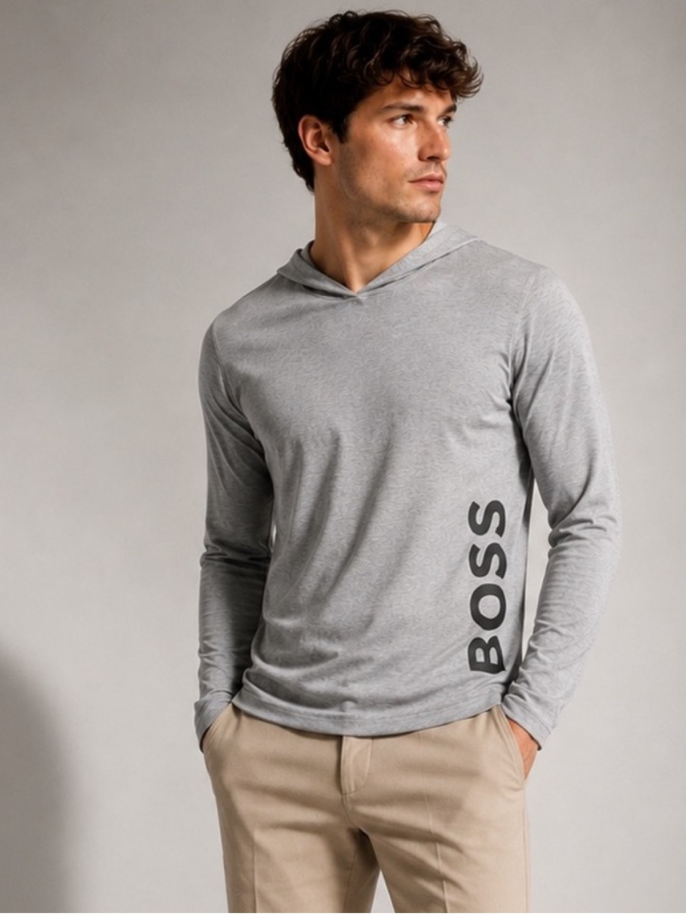 BOSS Hugo Boss Identity Gray Long Sleeve Hoodie Shirt Lounge NWOT M